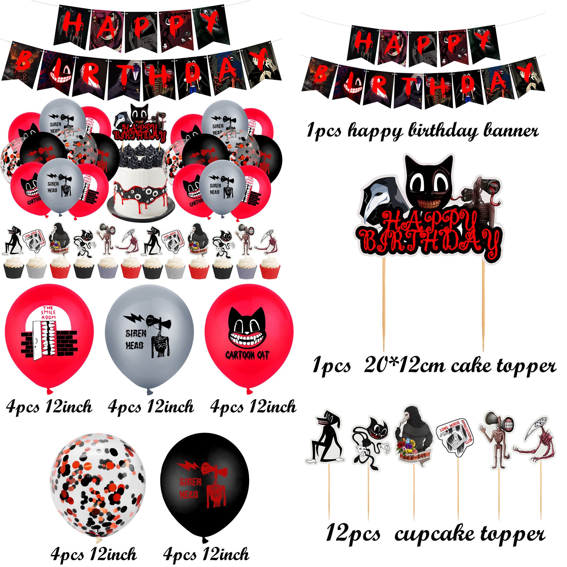 1set Siren Head Cartoon Cat Latex Balloons Toys Black Red Scary Sirenhead Ballon Banner Happy Birthday 1 - Siren Head Plush